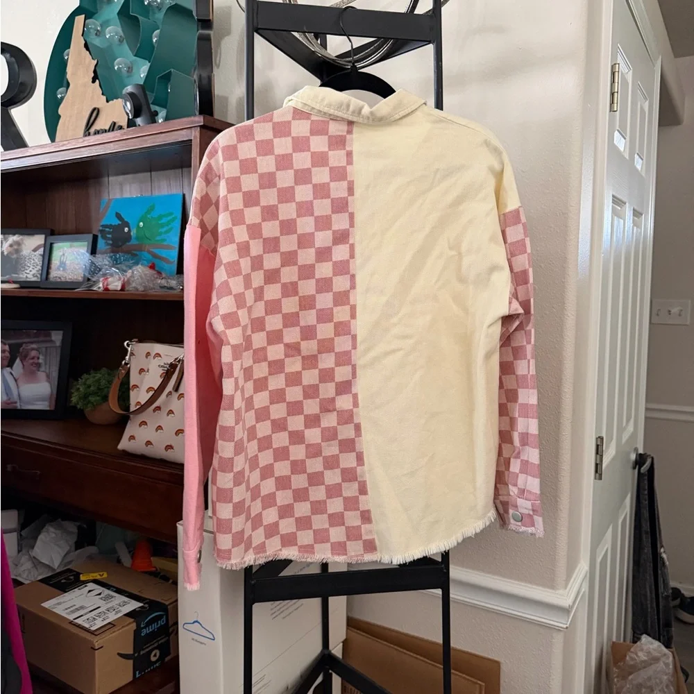 BiBi Cream and Pink Checkered Button Down Shirt - Picture 2 of 5